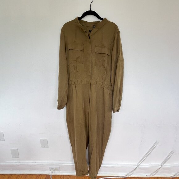Banana Republic Olive Green Long Sleeve Jumpsuit Size 16 - Picture 2 of 3